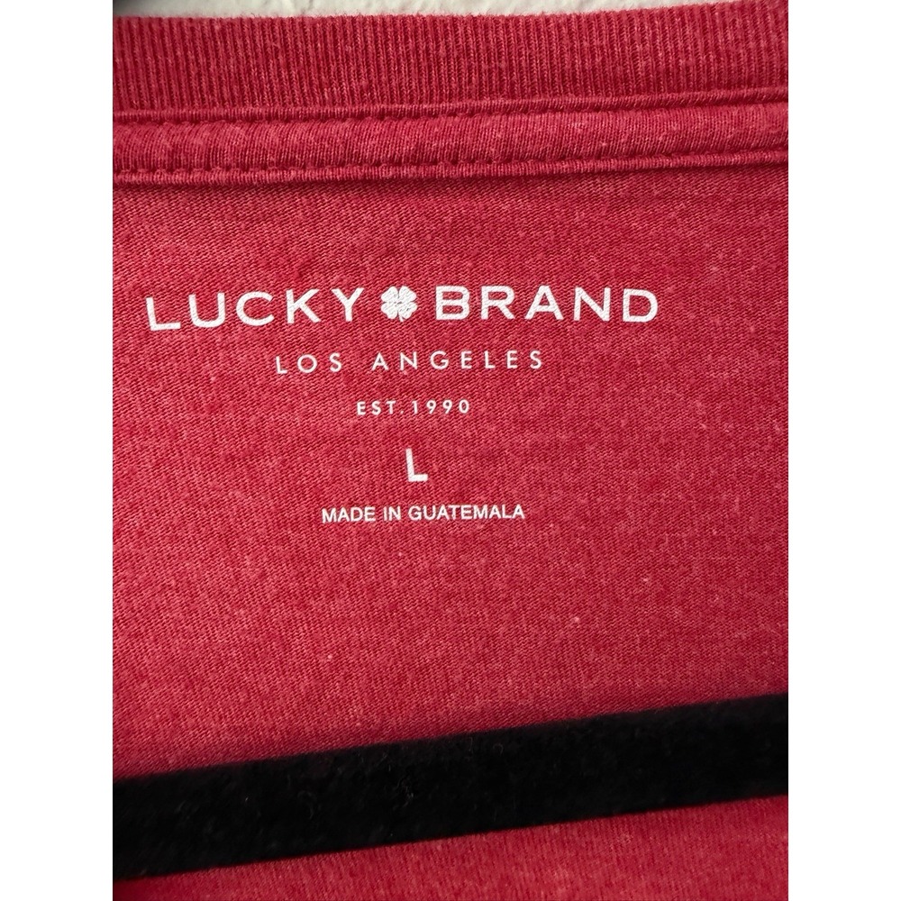 Lucky Brand Mens Short Sleeve T-shirt Red Large Faded Logo Y2K Graphic Tee - Picture 3 of 6